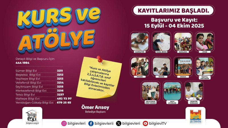 Bilgi Evleri'nde Kurs ve Atölye Kayıtları Başladı