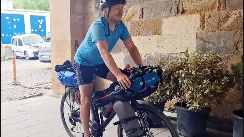 Polonyalı bisikletli gezginin Türkiye turunda Beypazarı molası