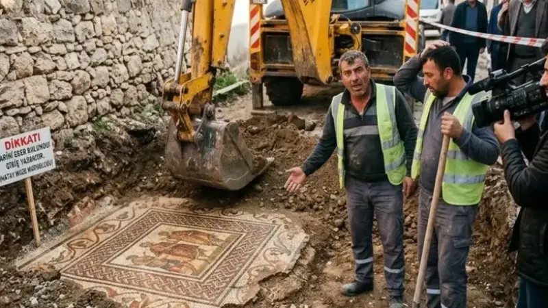 Hatay’da altyapı kazısında tarihi mozaik ve duvar kalıntıları ortaya çıktı