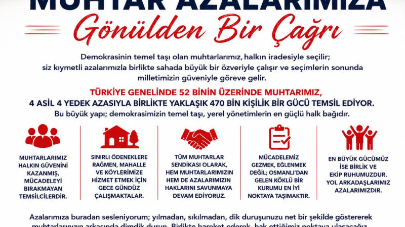 Tüm Muhtarlar Sendikası Genel Başkanı Selami Aykut’tan Muhtar Azalarına Anlamlı Çağrı
